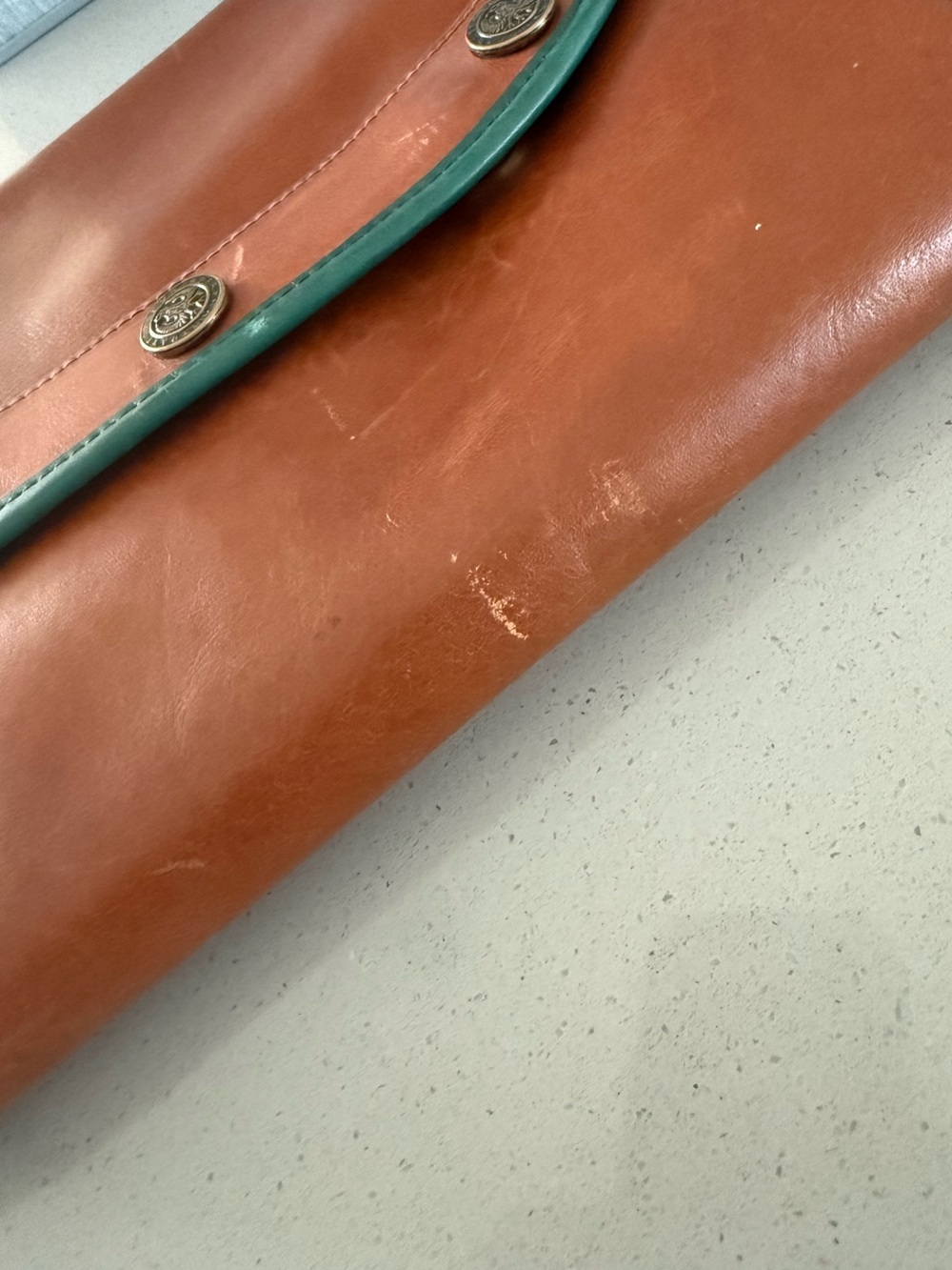 Vintage BRAHMIN RARE leather crossbody/ clutch medallions w forest green trim - Picture 15 of 16